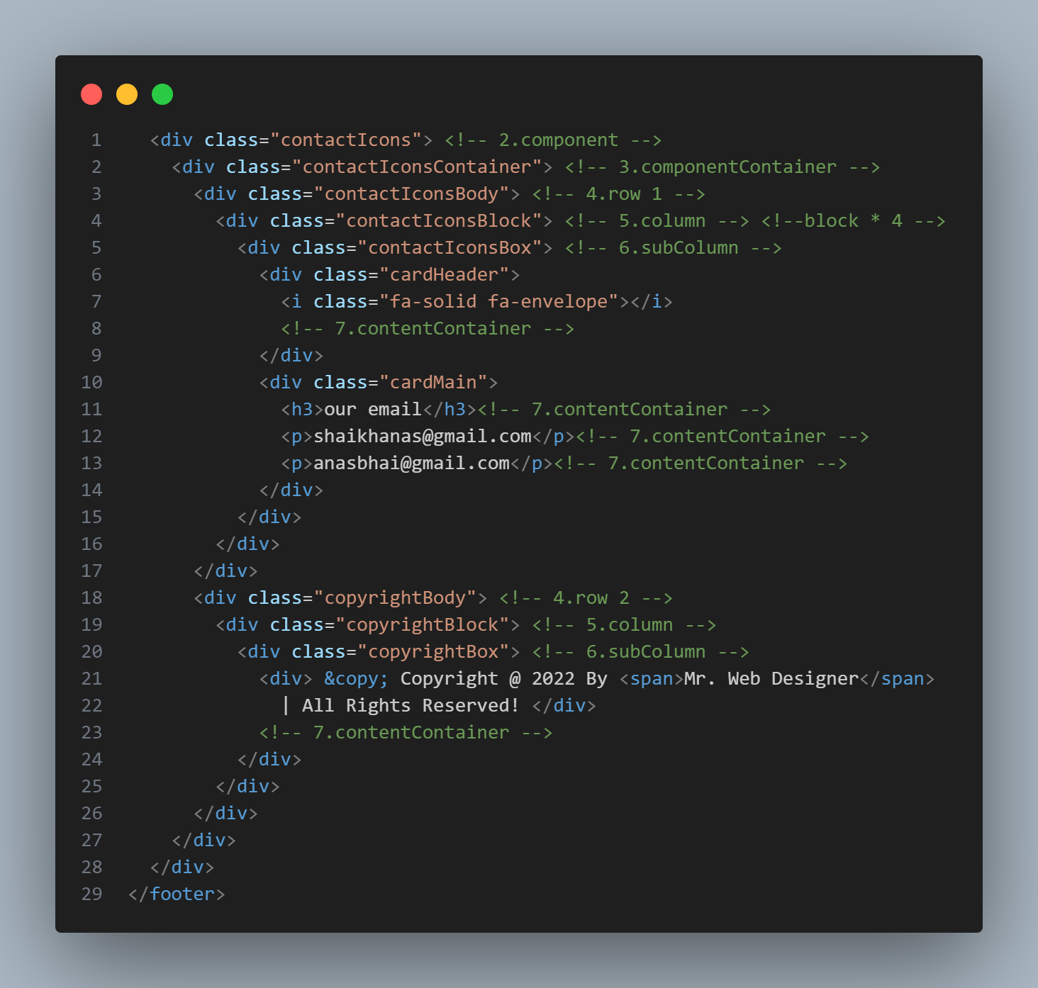 footer html snapCode